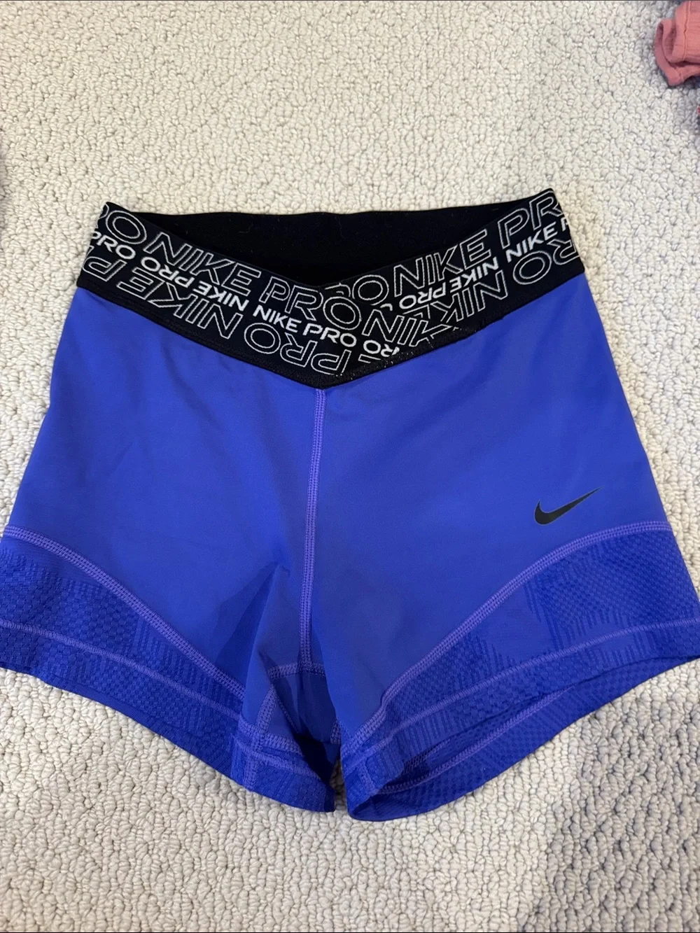 Nike Women's Royal Blue Athletic Compression Shorts with Black Logo Waistband